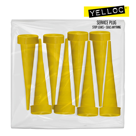 Refill pack: 8 units of Yelloc Standard service plugs for universal sealing (5–22 mm).